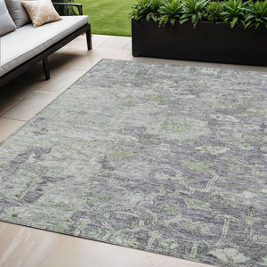 Homeroots 3' Stunning Oriental Washable Area Rug In Green, Blue & Gray For Indoor And Outdoor Spaces 5' X 8' Polyester 587453