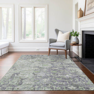 Homeroots 3' Stunning Oriental Washable Area Rug In Green, Blue & Gray For Indoor And Outdoor Spaces 5' X 8' Polyester 587453