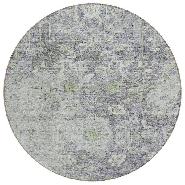 HomeRoots 5' Bold Plum Purple & Olive Green Oriental Indoor/Outdoor Area Rug - Durable, Washable & Stylish 8' Round 587454