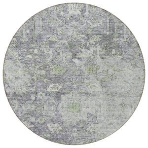 Homeroots 3' Stunning Oriental Washable Area Rug In Green, Blue & Gray For Indoor And Outdoor Spaces 8' Round Polyester 587454