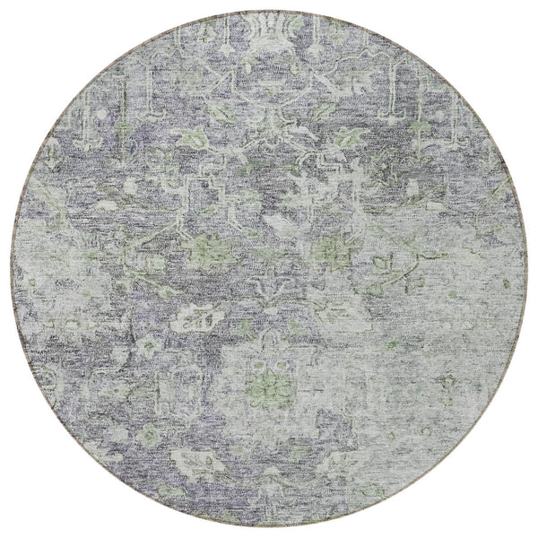 Homeroots 3' Stunning Oriental Washable Area Rug In Green, Blue & Gray For Indoor And Outdoor Spaces 8' Round Polyester 587454