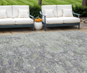 Homeroots 3' Stunning Oriental Washable Area Rug In Green, Blue & Gray For Indoor And Outdoor Spaces 9' X 12' Polyester 587456