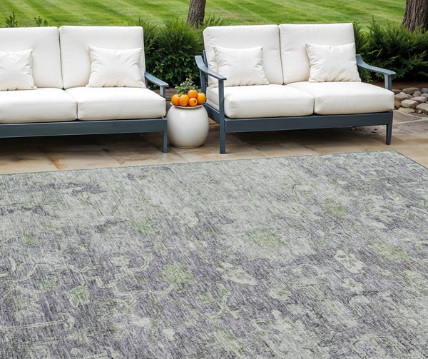 Homeroots 3' Stunning Oriental Washable Area Rug In Green, Blue & Gray For Indoor And Outdoor Spaces 10' X 14' Polyester 587457