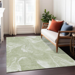 Homeroots 3' Artichoke Green Fern Abstract Area Rug - Washable Indoor/Outdoor, Durable & Stain Resistant Design 3' X 5' Polyester 587458