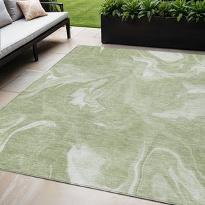 Homeroots 3' Artichoke Green Fern Abstract Area Rug - Washable Indoor/Outdoor, Durable & Stain Resistant Design 5' X 8' Polyester 587459