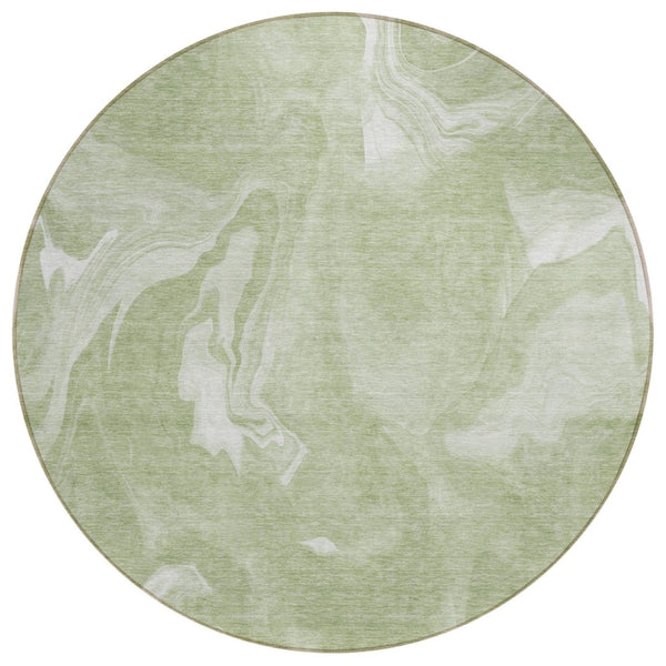 HomeRoots 5' Artichoke Green Abstract Rug – Durable, Washable Indoor/Outdoor Design for High-Traffic Areas 8' Round 587460
