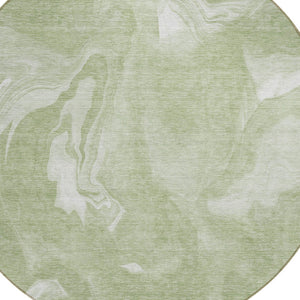 Homeroots 3' Artichoke Green Fern Abstract Area Rug - Washable Indoor/Outdoor, Durable & Stain Resistant Design 8' Round Polyester 587460