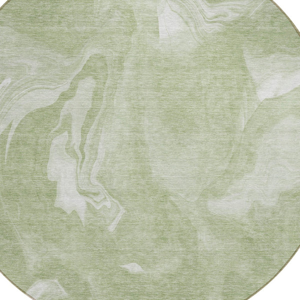 Homeroots 3' Artichoke Green Fern Abstract Area Rug - Washable Indoor/Outdoor, Durable & Stain Resistant Design 8' Round Polyester 587460