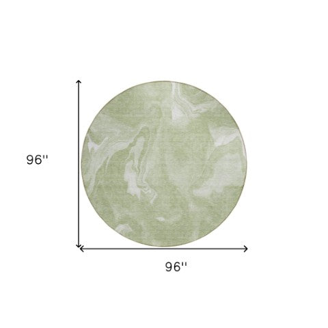 Homeroots 3' Artichoke Green Fern Abstract Area Rug - Washable Indoor/Outdoor, Durable & Stain Resistant Design 8' Round Polyester 587460