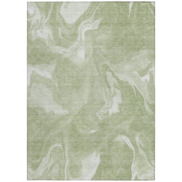 Homeroots 3' Artichoke Green Fern Abstract Area Rug - Washable Indoor/Outdoor, Durable & Stain Resistant Design 9' X 12' Polyester 587462
