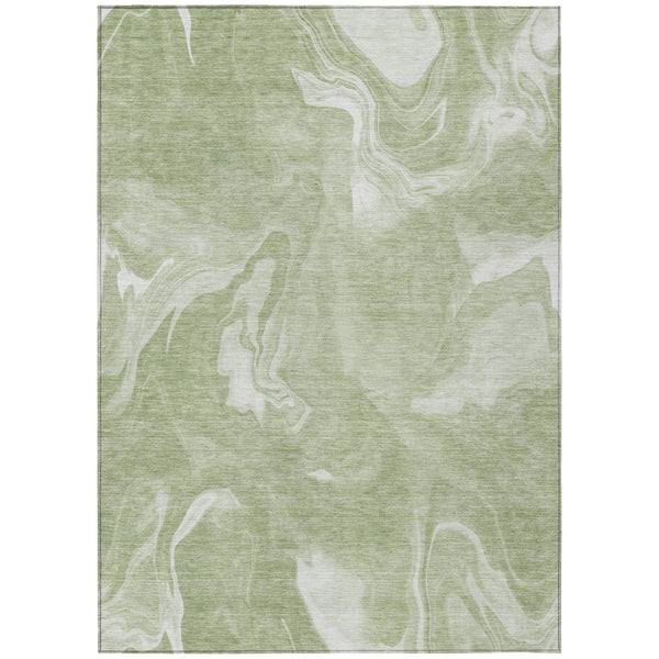 HomeRoots 9' Washable Area Rug - Durable Polyester in Modern Abstract Artichoke Green, Fern Green & Ivory Design 9' X 12' 587462