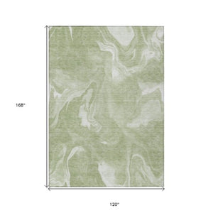 Homeroots 3' Artichoke Green Fern Abstract Area Rug - Washable Indoor/Outdoor, Durable & Stain Resistant Design 10' X 14' Polyester 587463