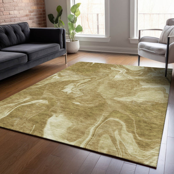 Homeroots 3' Artichoke Green Fern Abstract Area Rug - Washable Indoor/Outdoor, Durable & Stain Resistant Design 3' X 5' Polyester 587464