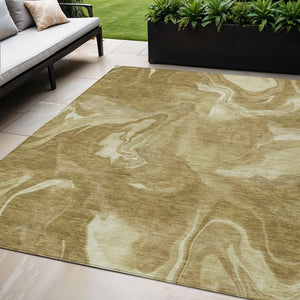 Homeroots 3' Artichoke Green Fern Abstract Area Rug - Washable Indoor/Outdoor, Durable & Stain Resistant Design 5' X 8' Polyester 587465