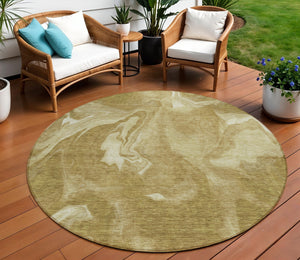 Homeroots 3' Artichoke Green Fern Abstract Area Rug - Washable Indoor/Outdoor, Durable & Stain Resistant Design 8' Round Polyester 587466