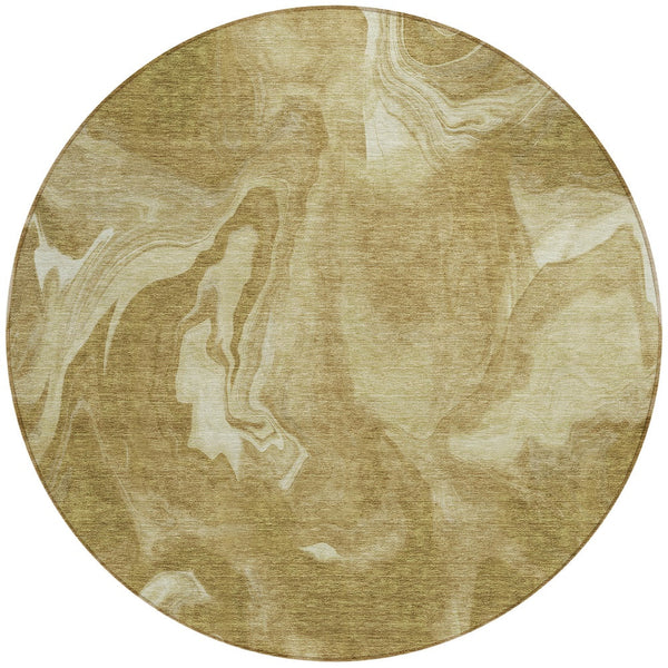 Homeroots 3' Artichoke Green Fern Abstract Area Rug - Washable Indoor/Outdoor, Durable & Stain Resistant Design 8' Round Polyester 587466