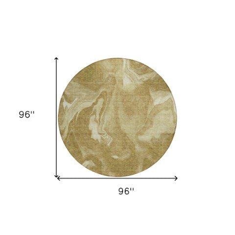 Homeroots 3' Artichoke Green Fern Abstract Area Rug - Washable Indoor/Outdoor, Durable & Stain Resistant Design 8' Round Polyester 587466