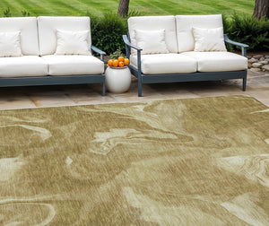 Homeroots 3' Artichoke Green Fern Abstract Area Rug - Washable Indoor/Outdoor, Durable & Stain Resistant Design 9' X 12' Polyester 587468