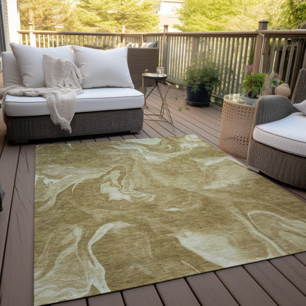 Homeroots 3' Artichoke Green Fern Abstract Area Rug - Washable Indoor/Outdoor, Durable & Stain Resistant Design 10' X 14' Polyester 587469