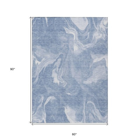 Homeroots 3' Artichoke Green Fern Abstract Area Rug - Washable Indoor/Outdoor, Durable & Stain Resistant Design 5' X 8' Polyester 587471