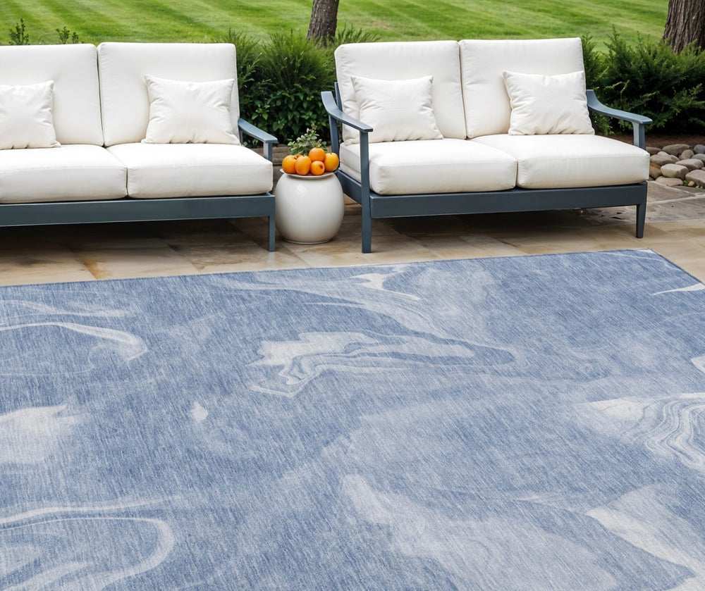 HomeRoots 9' Abstract Blue Area Rug – Stylish, Washable Design for Indoor & Outdoor High-Traffic Spaces 9' X 12' 587474