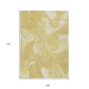 Homeroots 3' Artichoke Green Fern Abstract Area Rug - Washable Indoor/Outdoor, Durable & Stain Resistant Design 9' X 12' Polyester 587480