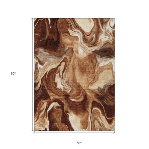 Homeroots 3' Artichoke Green Fern Abstract Area Rug - Washable Indoor/Outdoor, Durable & Stain Resistant Design 5' X 8' Polyester 587483