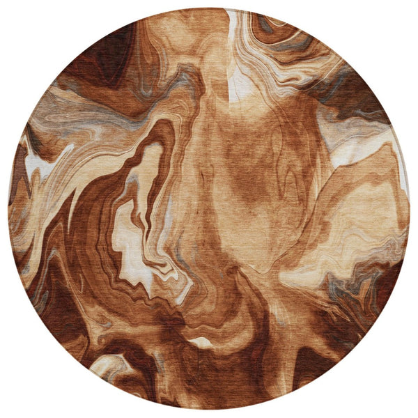 HomeRoots 5' Vibrant Orange Copper Abstract Area Rug - Washable, Durable, Perfect for Indoor & Outdoor Spaces 8' Round 587484