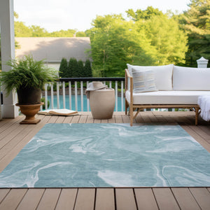 Homeroots 3' Artichoke Green Fern Abstract Area Rug - Washable Indoor/Outdoor, Durable & Stain Resistant Design 5' X 8' Polyester 587489