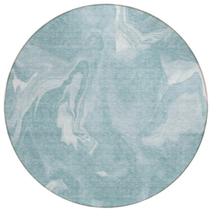 HomeRoots 5' Vibrant Teal Blue and Aqua Abstract Area Rug - Durable, Washable & Ideal for Indoor/Outdoor Use 8' Round 587490