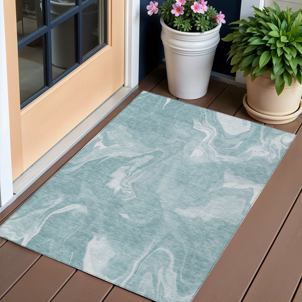 Homeroots 3' Artichoke Green Fern Abstract Area Rug - Washable Indoor/Outdoor, Durable & Stain Resistant Design 8' X 10' Polyester 587491