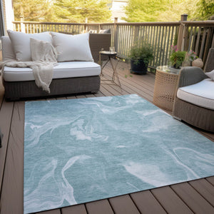 Homeroots 3' Artichoke Green Fern Abstract Area Rug - Washable Indoor/Outdoor, Durable & Stain Resistant Design 8' X 10' Polyester 587491