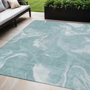 Homeroots 3' Artichoke Green Fern Abstract Area Rug - Washable Indoor/Outdoor, Durable & Stain Resistant Design 9' X 12' Polyester 587492