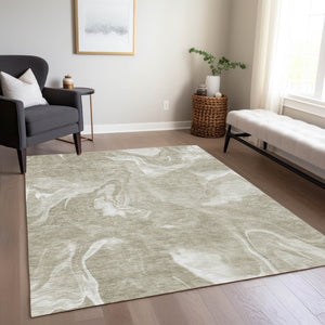 Homeroots 3' Artichoke Green Fern Abstract Area Rug - Washable Indoor/Outdoor, Durable & Stain Resistant Design 3' X 5' Polyester 587494