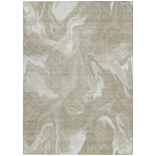 Homeroots 3' Artichoke Green Fern Abstract Area Rug - Washable Indoor/Outdoor, Durable & Stain Resistant Design 5' X 8' Polyester 587495
