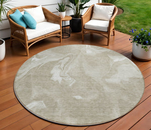 Homeroots 3' Artichoke Green Fern Abstract Area Rug - Washable Indoor/Outdoor, Durable & Stain Resistant Design 8' Round Polyester 587496