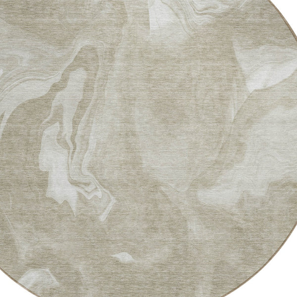 Homeroots 3' Artichoke Green Fern Abstract Area Rug - Washable Indoor/Outdoor, Durable & Stain Resistant Design 8' Round Polyester 587496