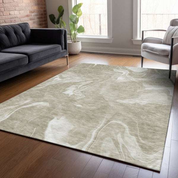 Homeroots 3' Artichoke Green Fern Abstract Area Rug - Washable Indoor/Outdoor, Durable & Stain Resistant Design 8' X 10' Polyester 587497