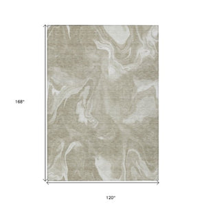 Homeroots 3' Artichoke Green Fern Abstract Area Rug - Washable Indoor/Outdoor, Durable & Stain Resistant Design 10' X 14' Polyester 587499