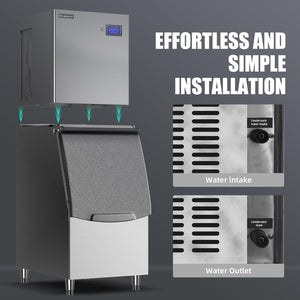 English Elm Commercial Stainless Steel Ice Maker 330 Lbs Daily Output for Bars Restaurants Cafes Black+Silver D858098813