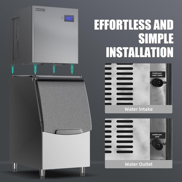 English Elm Commercial Stainless Steel Ice Maker 330 Lbs Daily Output for Bars Restaurants Cafes Black+Silver D858098813
