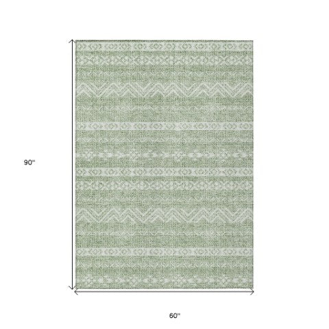 Homeroots 3' Artichoke Green Southwestern Washable Area Rug - Perfect For Indoor And Outdoor Spaces! 5' X 8' Polyester 587501