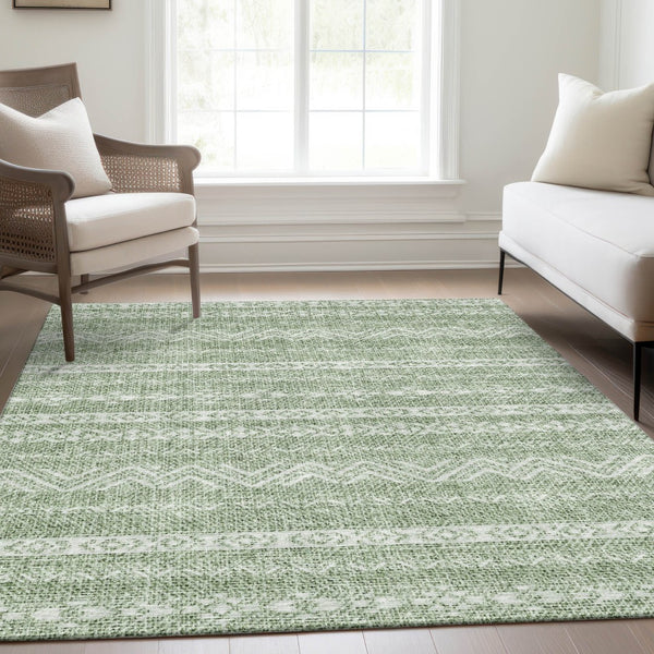 Homeroots 3' Artichoke Green Southwestern Washable Area Rug - Perfect For Indoor And Outdoor Spaces! 5' X 8' Polyester 587501