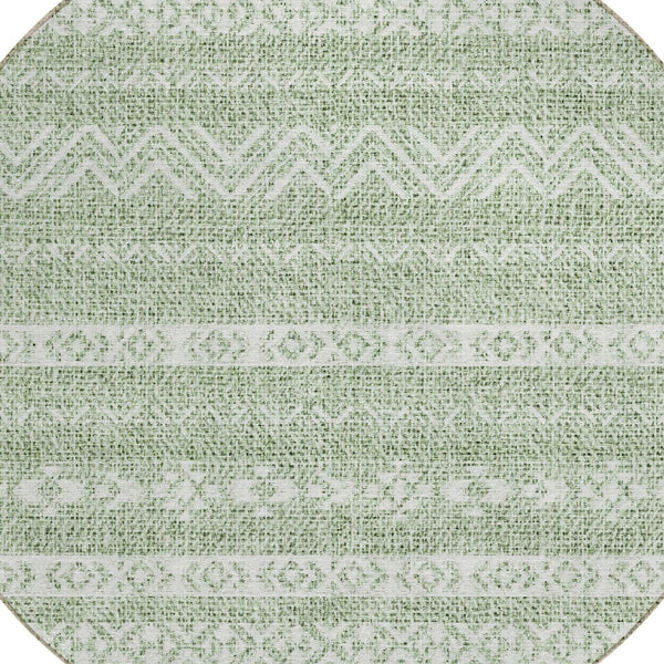 Homeroots 3' Artichoke Green Southwestern Washable Area Rug - Perfect For Indoor And Outdoor Spaces! 8' Round Polyester 587502
