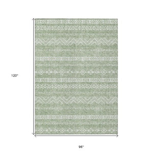 Homeroots 3' Artichoke Green Southwestern Washable Area Rug - Perfect For Indoor And Outdoor Spaces! 8' X 10' Polyester 587503