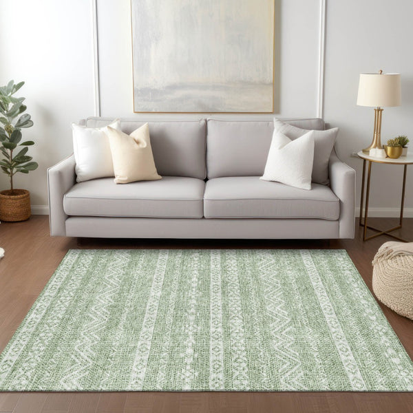 Homeroots 3' Artichoke Green Southwestern Washable Area Rug - Perfect For Indoor And Outdoor Spaces! 8' X 10' Polyester 587503