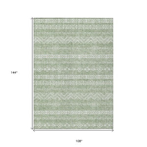 Homeroots 3' Artichoke Green Southwestern Washable Area Rug - Perfect For Indoor And Outdoor Spaces! 9' X 12' Polyester 587504
