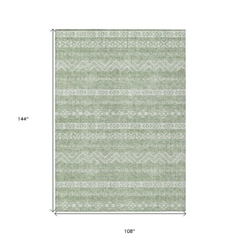 Homeroots 3' Artichoke Green Southwestern Washable Area Rug - Perfect For Indoor And Outdoor Spaces! 9' X 12' Polyester 587504