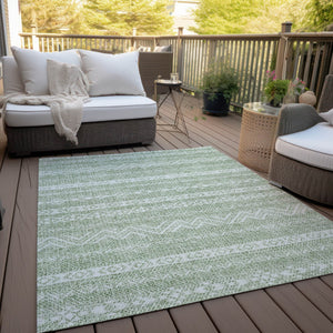 Homeroots 3' Artichoke Green Southwestern Washable Area Rug - Perfect For Indoor And Outdoor Spaces! 9' X 12' Polyester 587504