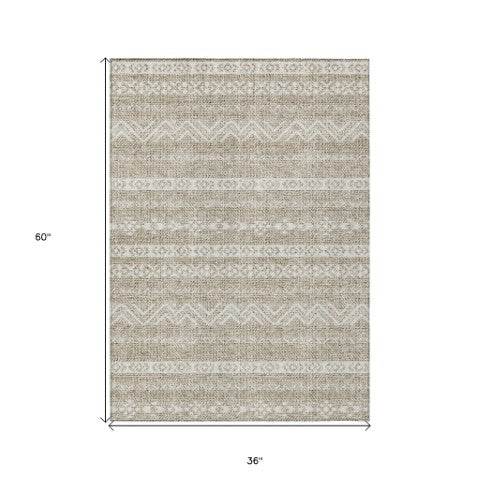 Homeroots 3' Artichoke Green Southwestern Washable Area Rug - Perfect For Indoor And Outdoor Spaces! 3' X 5' Polyester 587506